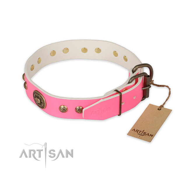 Strong D-ring on full grain genuine leather collar for everyday walking your four-legged friend