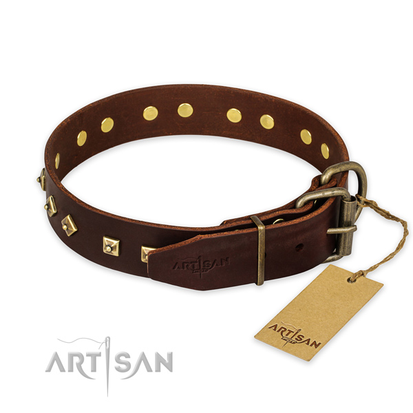 Rust-proof traditional buckle on genuine leather collar for basic training your four-legged friend