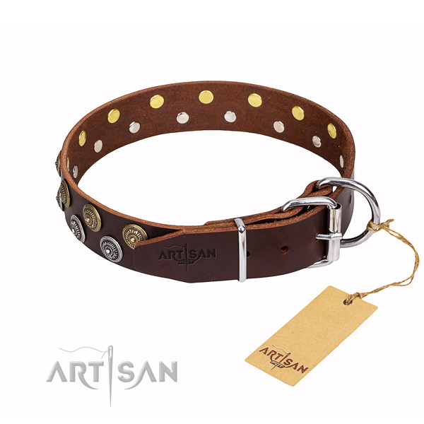 Handy use decorated dog collar of fine quality leather