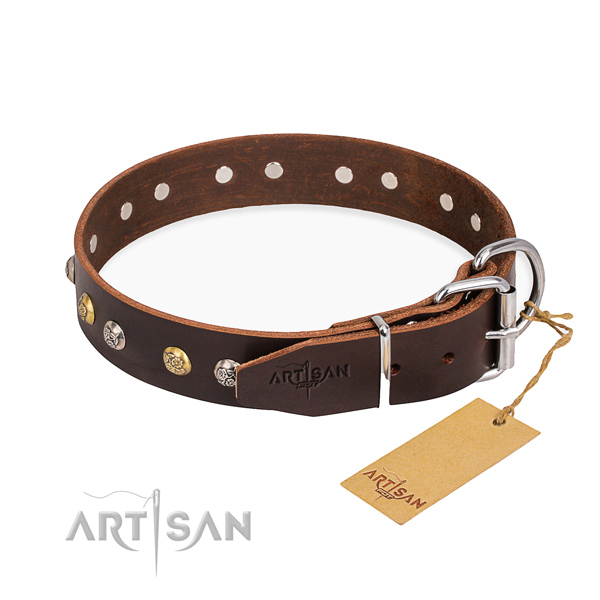 Gentle to touch full grain natural leather dog collar created for fancy walking