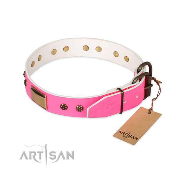 Full grain leather dog collar with strong traditional buckle and embellishments