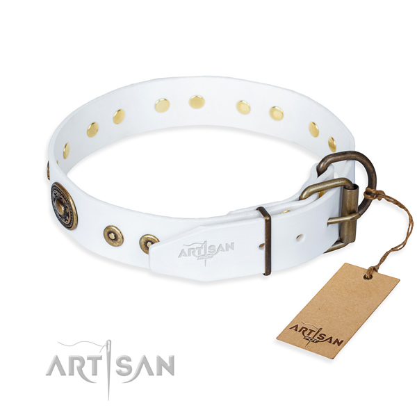Full grain leather dog collar made of soft material with strong adornments