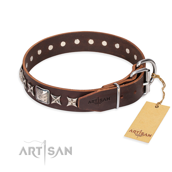 Fine quality embellished dog collar of genuine leather