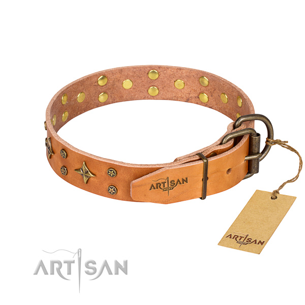 Easy wearing adorned dog collar of high quality full grain leather