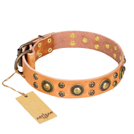 "Sophisticated Glamor" FDT Artisan Leather German Shepherd Collar with Fancy Old Bronze-like Plated Decorations