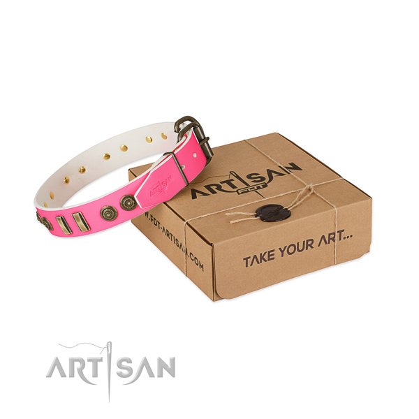 Durable studs on full grain natural leather dog collar for your four-legged friend