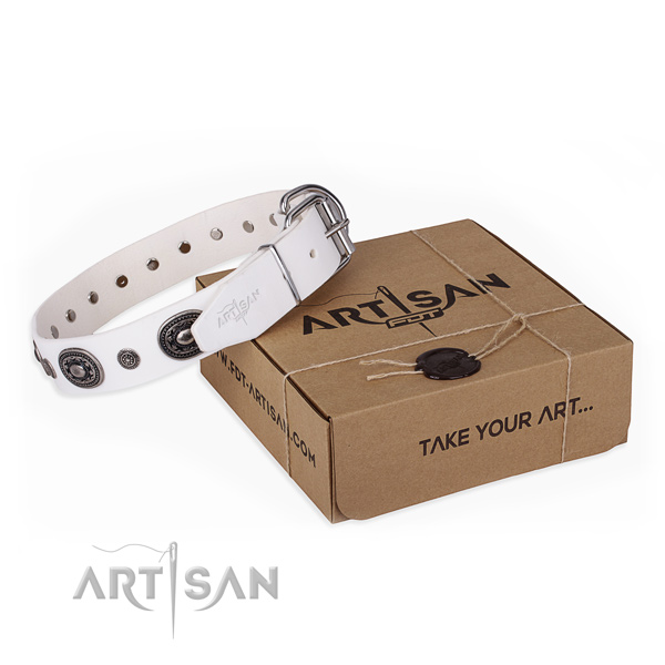 Top rate natural genuine leather dog collar handcrafted for handy use