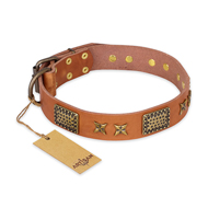 "Cosmic Traveller" FDT Artisan Adorned Leather German Shepherd Collar with Old Bronze-Plated Stars and Plates "Cosmic Traveller" FDT Artisan Adorned Leather German Shepherd Collar with Old Bronze-Plated Stars and Plates