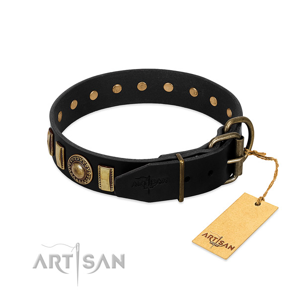 Soft to touch full grain genuine leather dog collar with decorations