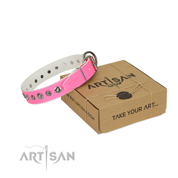 Best quality natural leather dog collar with designer embellishments