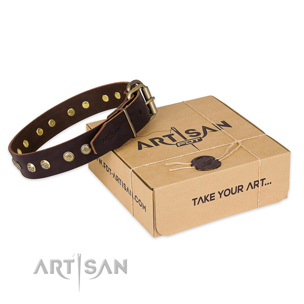 Corrosion resistant hardware on genuine leather collar for your lovely dog