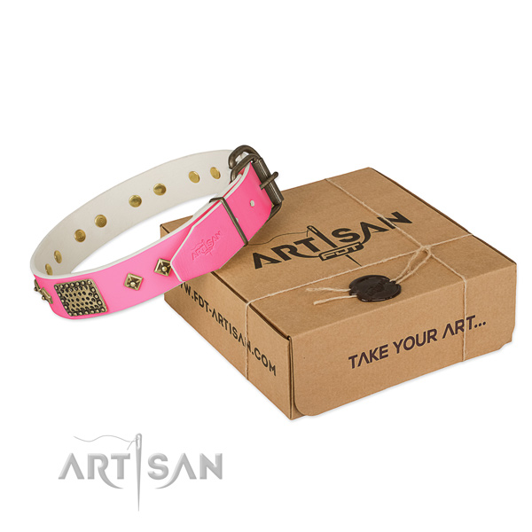 Strong embellishments on dog collar for comfy wearing