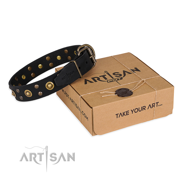 Strong hardware on full grain leather collar for your stylish dog