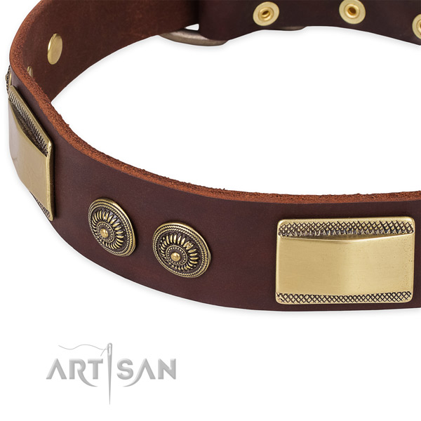 Awesome natural genuine leather collar for your impressive dog