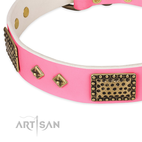 Genuine leather dog collar with decorations for handy use
