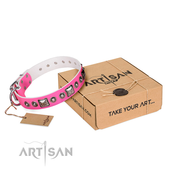 Flexible full grain genuine leather dog collar made for comfy wearing
