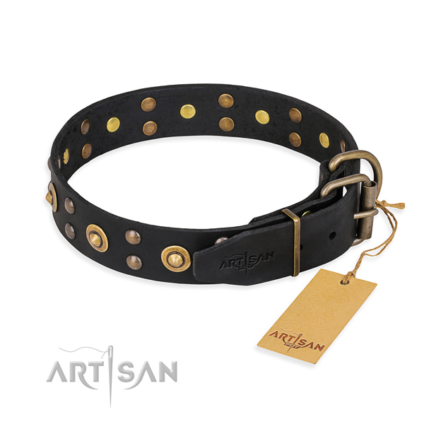 Corrosion resistant fittings on full grain genuine leather collar for your impressive canine