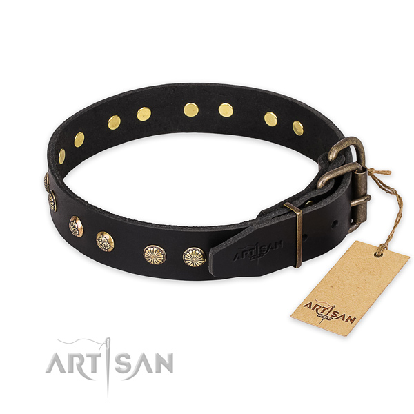 Corrosion proof buckle on genuine leather collar for your beautiful four-legged friend