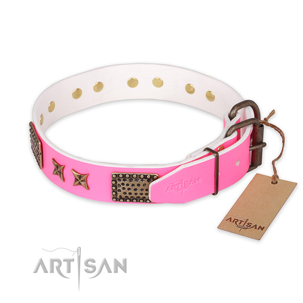 Rust-proof buckle on genuine leather collar for your stylish pet