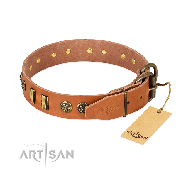 Rust-proof decorations on full grain genuine leather dog collar for your four-legged friend