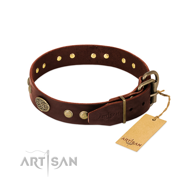 Reliable traditional buckle on Genuine leather dog collar for your doggie