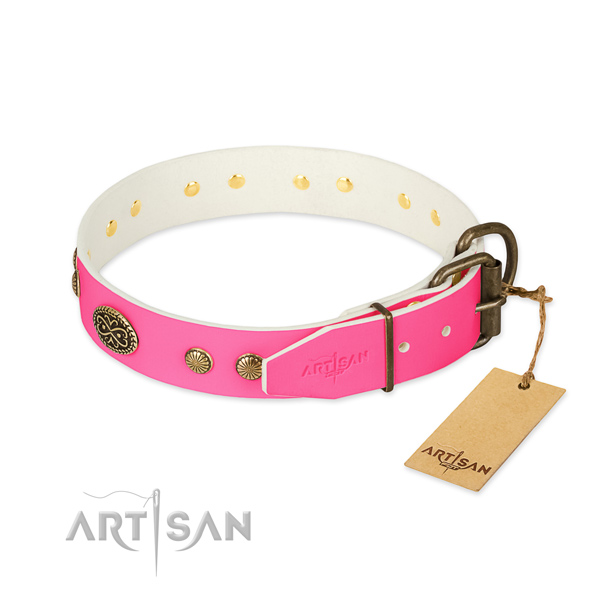 Rust resistant embellishments on genuine leather dog collar for your canine