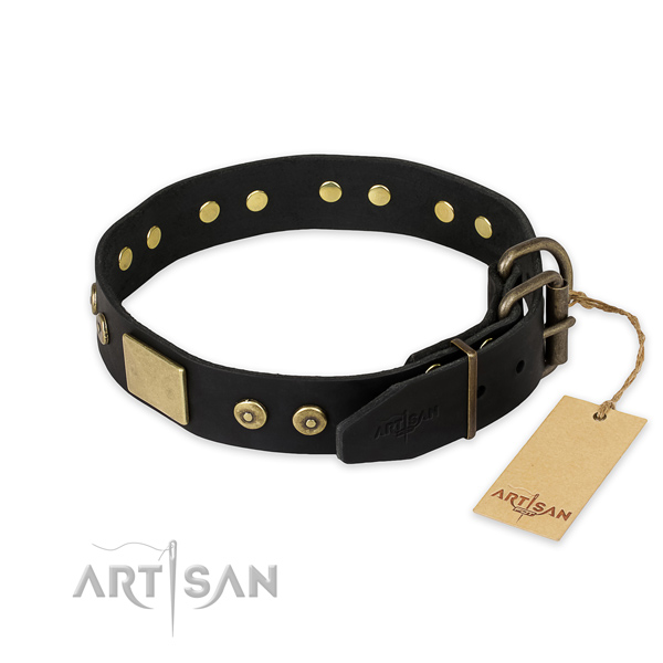 Rust resistant buckle on natural genuine leather collar for basic training your dog