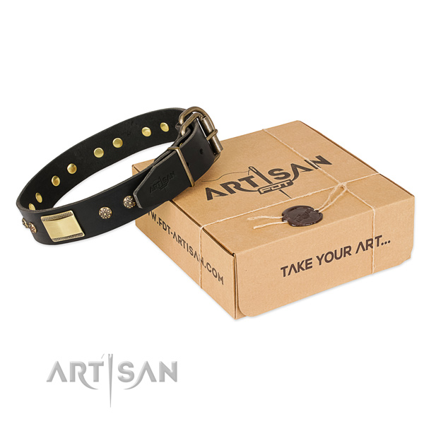 Stylish design full grain leather collar for your attractive four-legged friend