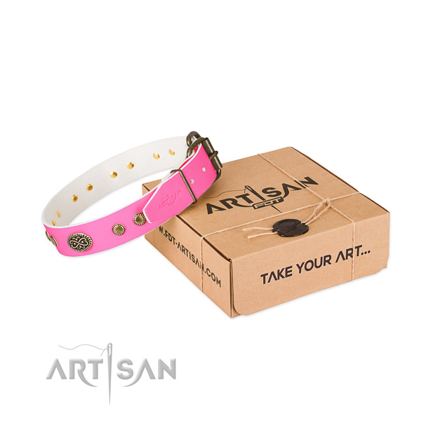 Corrosion resistant studs on full grain genuine leather dog collar for your doggie