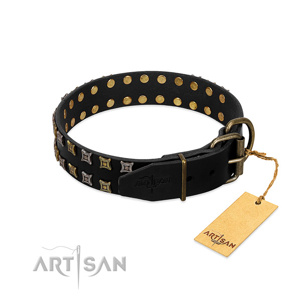 Quality full grain natural leather dog collar made for your four-legged friend