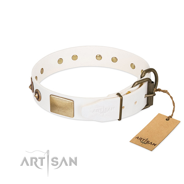 Corrosion resistant fittings on full grain genuine leather dog collar for your doggie