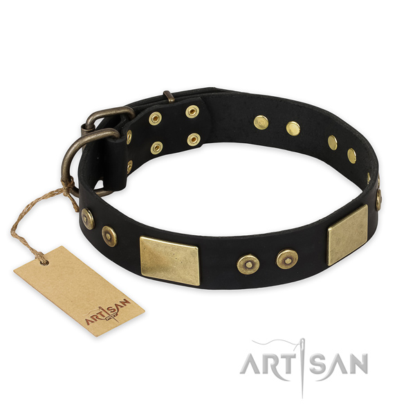 Studded full grain genuine leather dog collar for comfy wearing