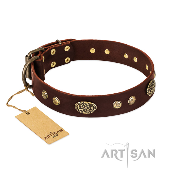 Reliable adornments on genuine leather dog collar for your dog