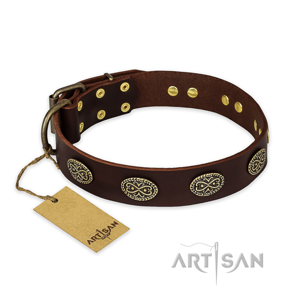 Amazing genuine leather dog collar with corrosion resistant hardware