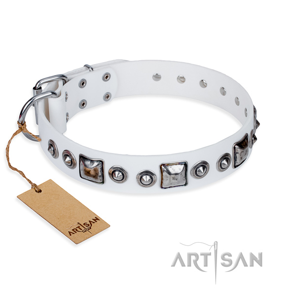 Natural genuine leather dog collar made of quality material with rust resistant fittings