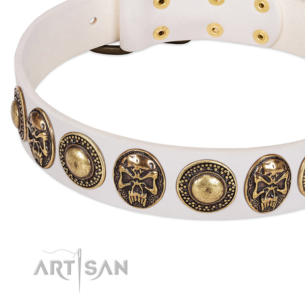 Reliable hardware on full grain natural leather dog collar for your canine