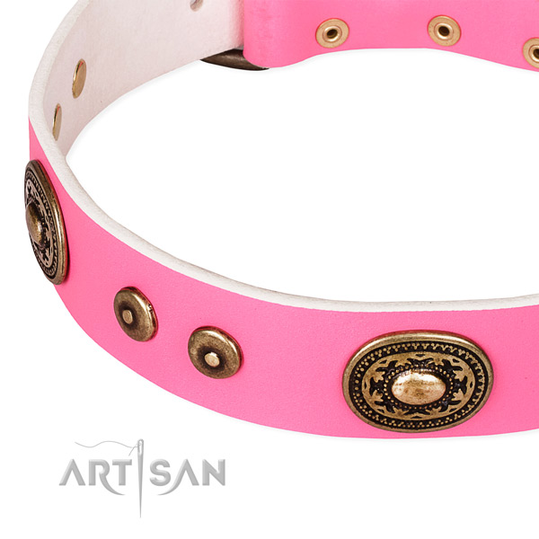 Natural genuine leather dog collar made of soft material with studs
