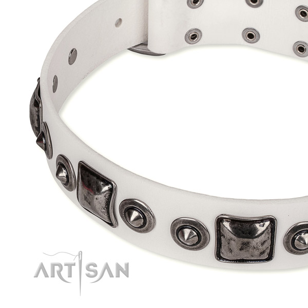 Durable full grain natural leather dog collar crafted for your lovely doggie
