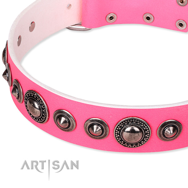 Handy use decorated dog collar of top notch full grain leather