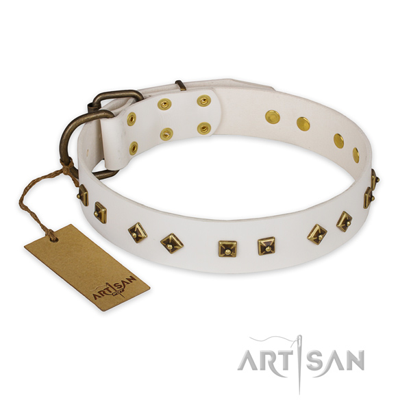 Comfortable leather dog collar with corrosion proof traditional buckle