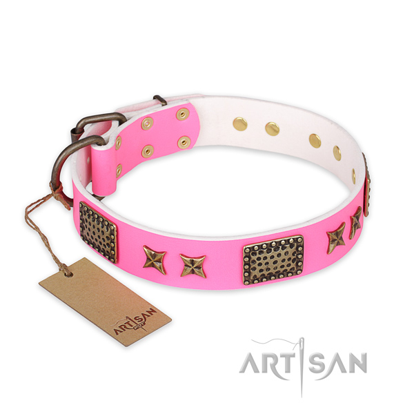 Extraordinary full grain natural leather dog collar with strong traditional buckle