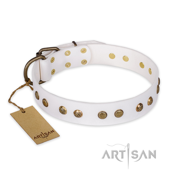 Remarkable full grain genuine leather dog collar with reliable buckle