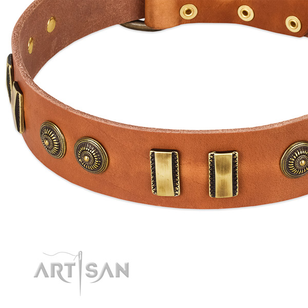 Rust resistant D-ring on full grain leather dog collar for your pet