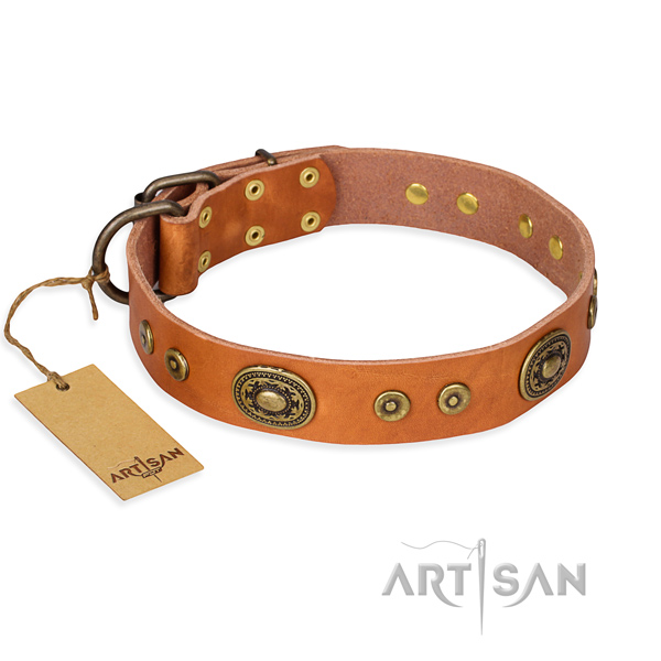 Full grain leather dog collar made of flexible material with strong hardware