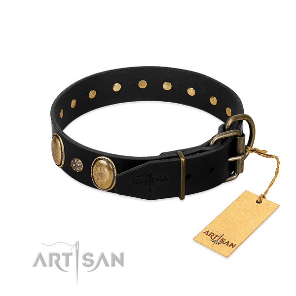 Handy use high quality full grain leather dog collar