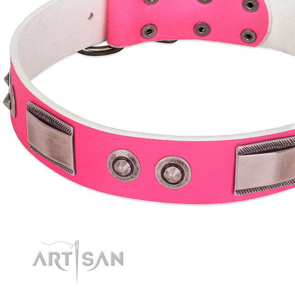 Easy to adjust leather collar with studs for your canine