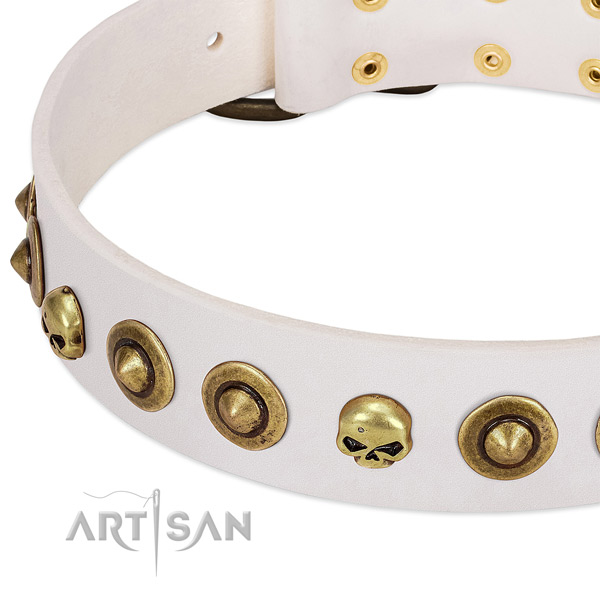 Incredible decorations on full grain genuine leather collar for your four-legged friend
