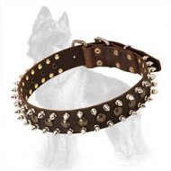 3 Rows Leather Spiked and Studded German Shepherd Collar