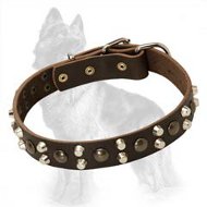 German Shepherd Stylish Leather Collar With Pyramids And Studs