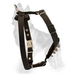 Adjustable German-Shepherd Puppy Harness Decorated with Spikes